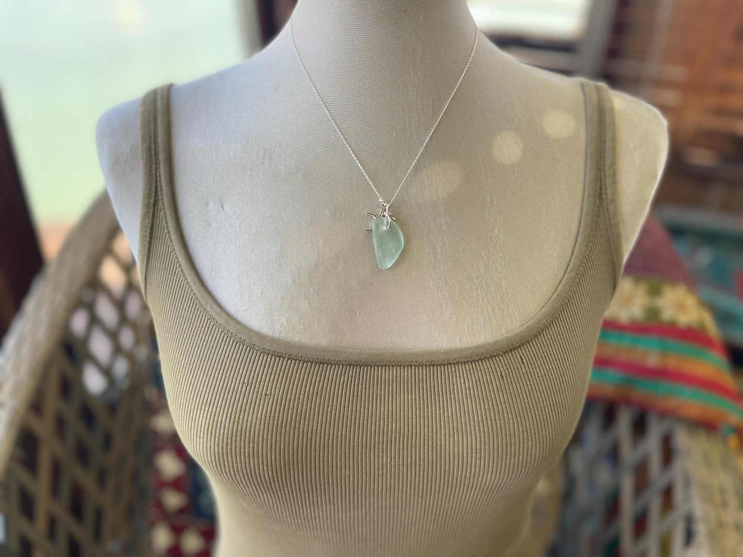 Eco friendly necklace made with sea glass  on a recycled sterling silver chain. Ethical jewellery. Handmade eco friendly jewellery.