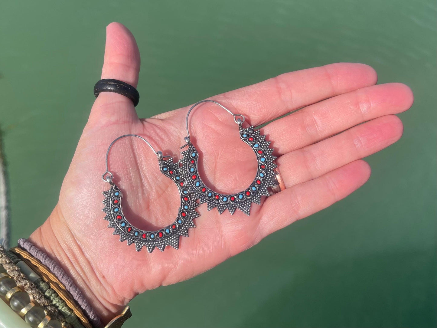 Vintage turquoise earrings, turquoise jewellery, ethical jewellery, gypsy earrings. Eco friendly jewellery. Ethical jewellery.