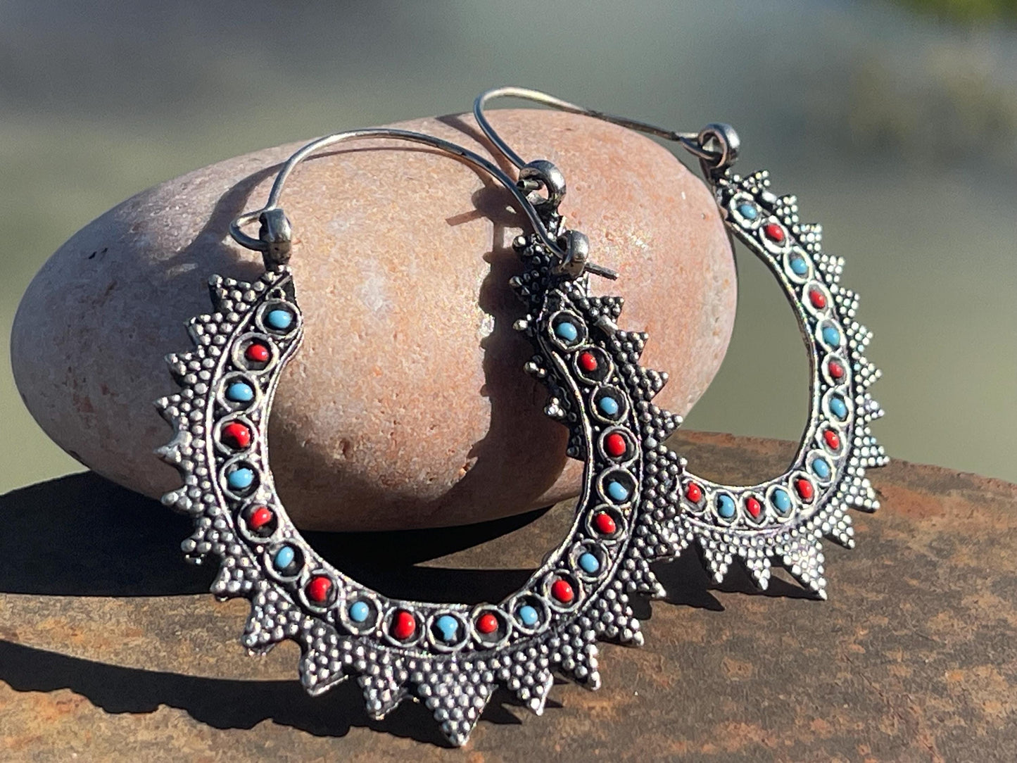 Vintage turquoise earrings, turquoise jewellery, ethical jewellery, gypsy earrings. Eco friendly jewellery. Ethical jewellery.