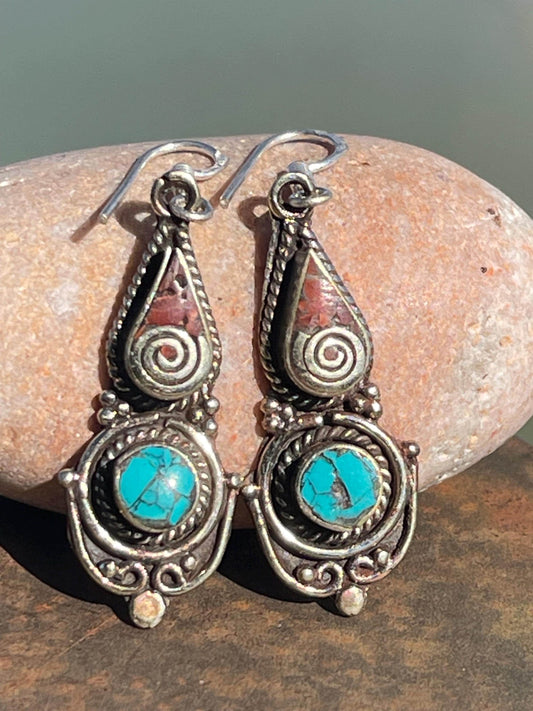 Vintage turquoise earrings, turquoise jewellery, ethical jewellery, gypsy earrings. Eco friendly jewellery. Ethical jewellery.
