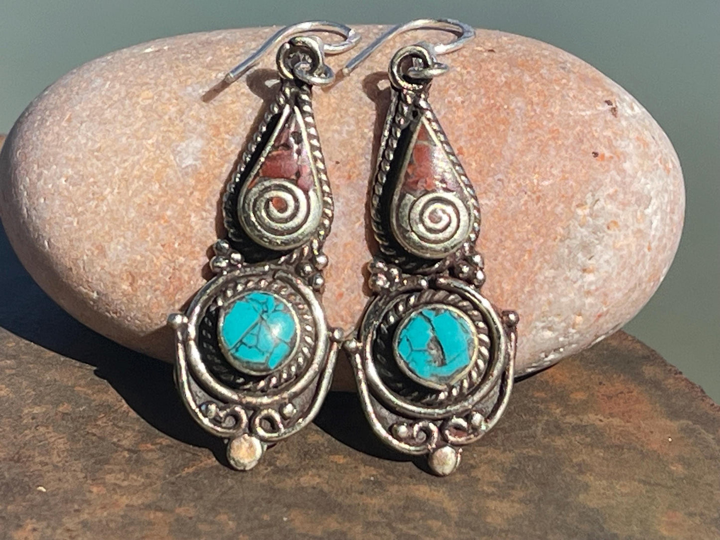 Vintage turquoise earrings, turquoise jewellery, ethical jewellery, gypsy earrings. Eco friendly jewellery. Ethical jewellery.