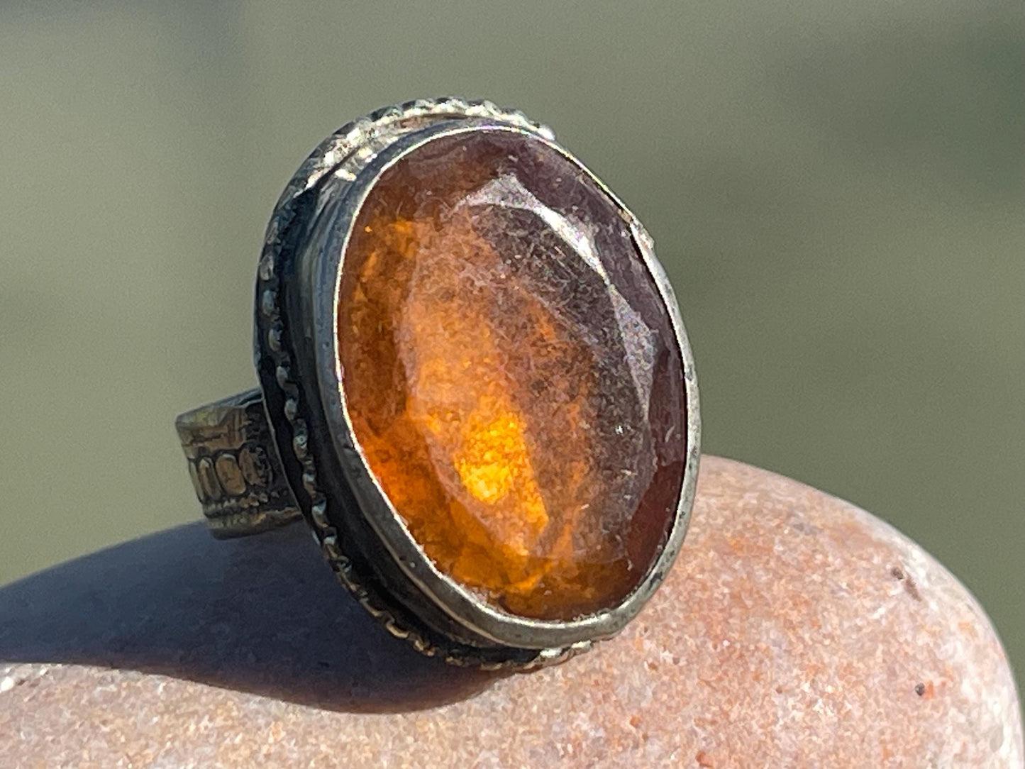 Fabulous vintage ring, large orange ring, boho vintage jewellery, ethical jewellery, gypsy ring. Gypsy jewellery, statement jewellery