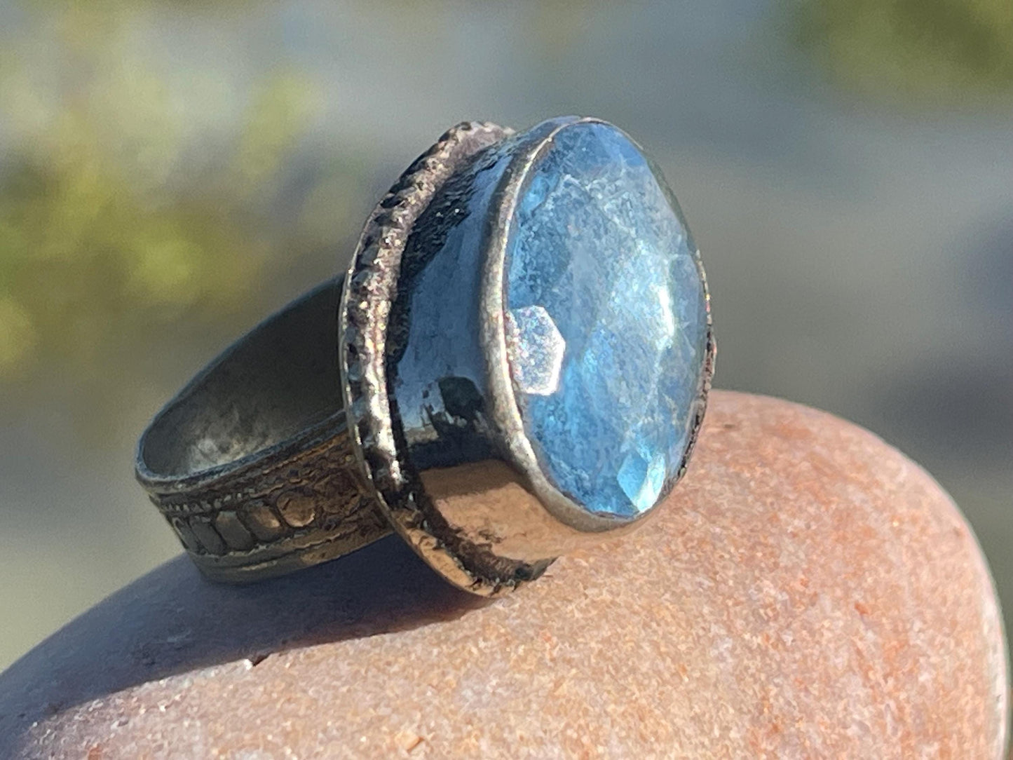 Fabulous vintage ring, large blue ring, boho vintage jewellery, ethical jewellery, gypsy ring. Gypsy jewellery, statement jewellery