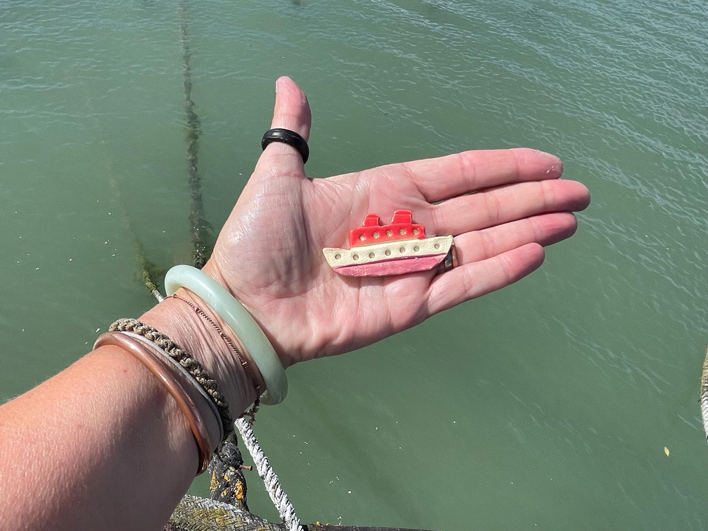 Ceramic boat brooch. Recycled brooch, handmade eco friendly jewellery, ethical jewellery, gift for sailor. eco gifts, boho jewellery