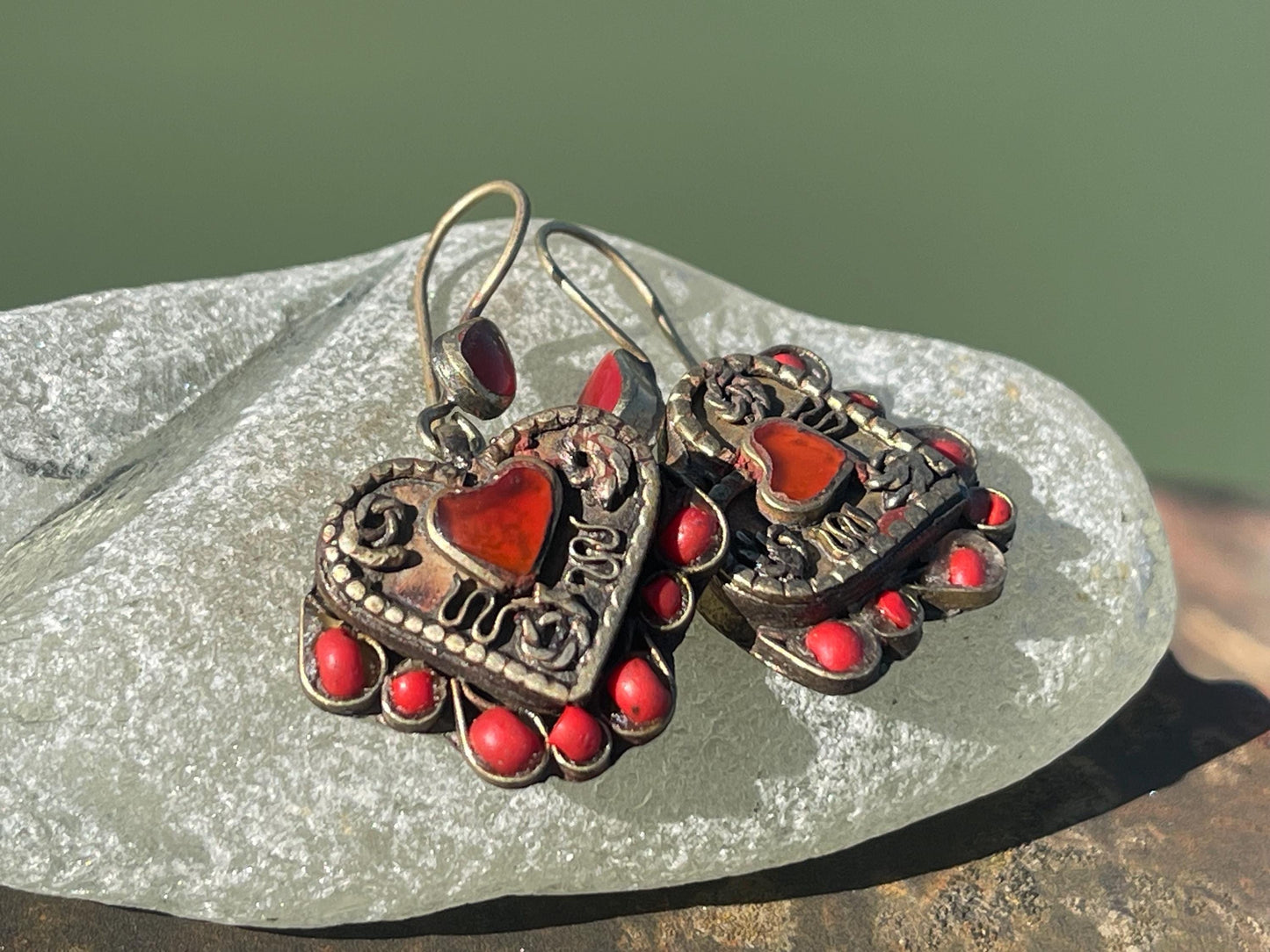 Gypsy jewellery, vintage heart earrings, heart jewellery, ethical jewellery, gypsy earrings, romantic gifts, eco friendly jewellery