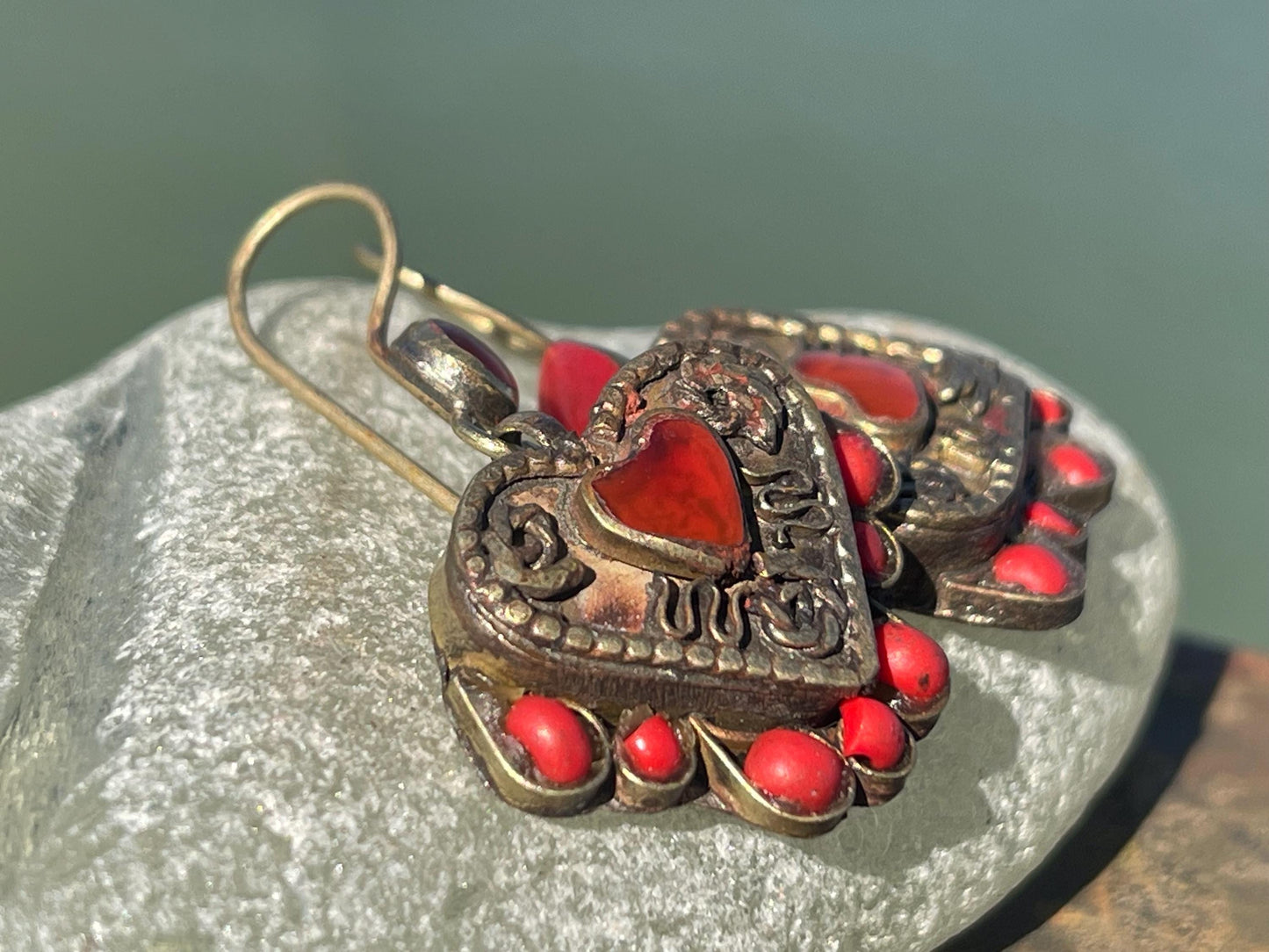 Gypsy jewellery, vintage heart earrings, heart jewellery, ethical jewellery, gypsy earrings, romantic gifts, eco friendly jewellery