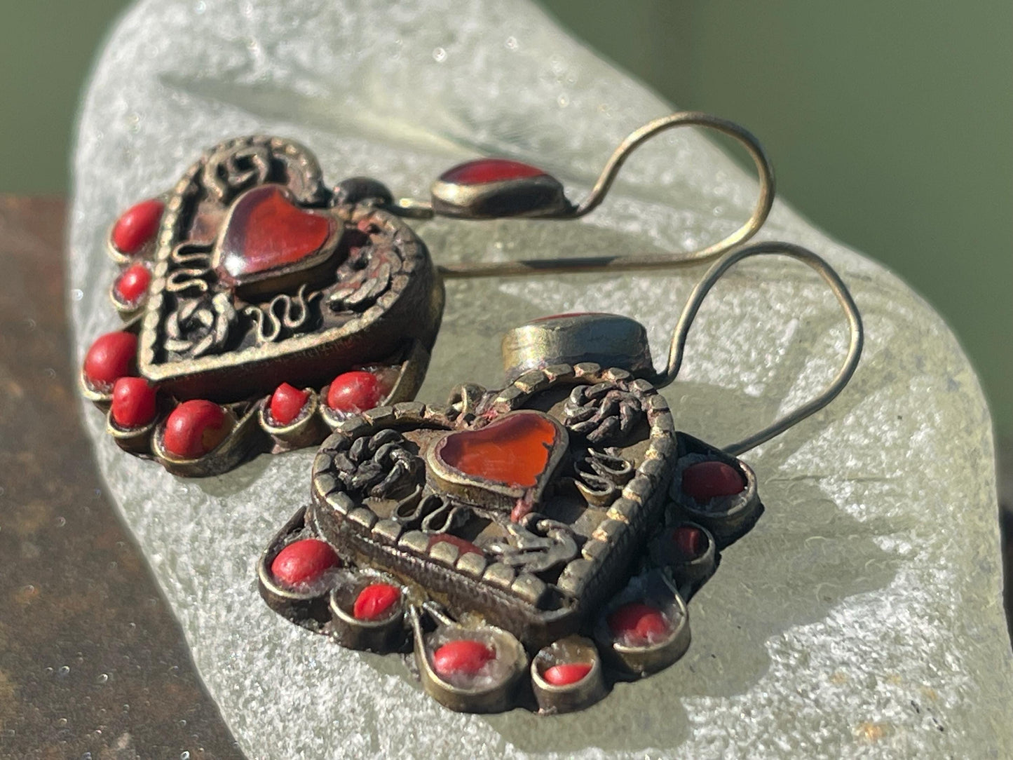 Gypsy jewellery, vintage heart earrings, heart jewellery, ethical jewellery, gypsy earrings, romantic gifts, eco friendly jewellery
