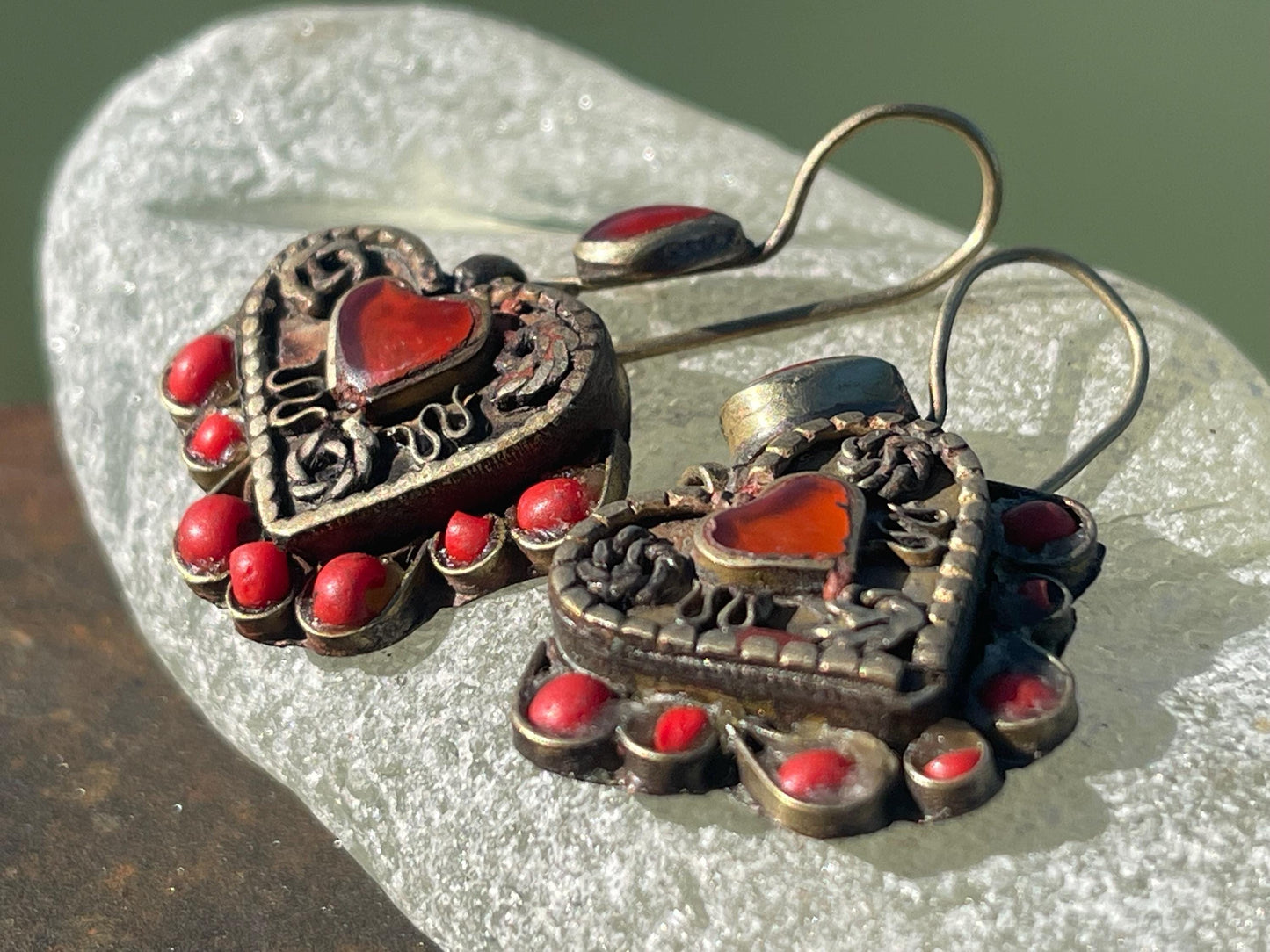 Gypsy jewellery, vintage heart earrings, heart jewellery, ethical jewellery, gypsy earrings, romantic gifts, eco friendly jewellery