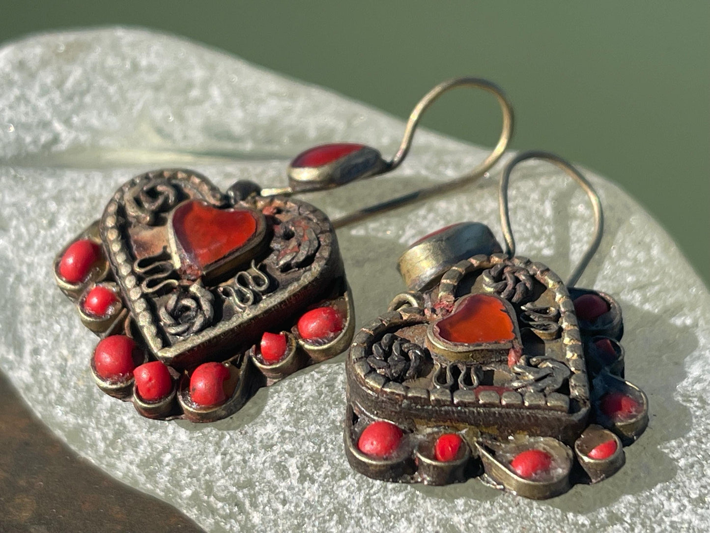 Gypsy jewellery, vintage heart earrings, heart jewellery, ethical jewellery, gypsy earrings, romantic gifts, eco friendly jewellery