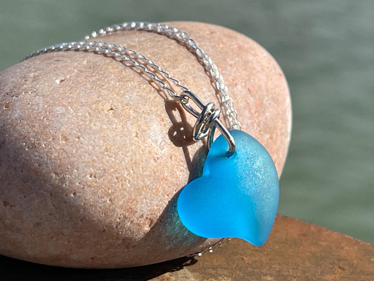 Sea glass heart necklace. Recycled necklace, gift for him. Ethical jewellery. Sea glass pendant. Eco friendly necklace, boho surf jewellery