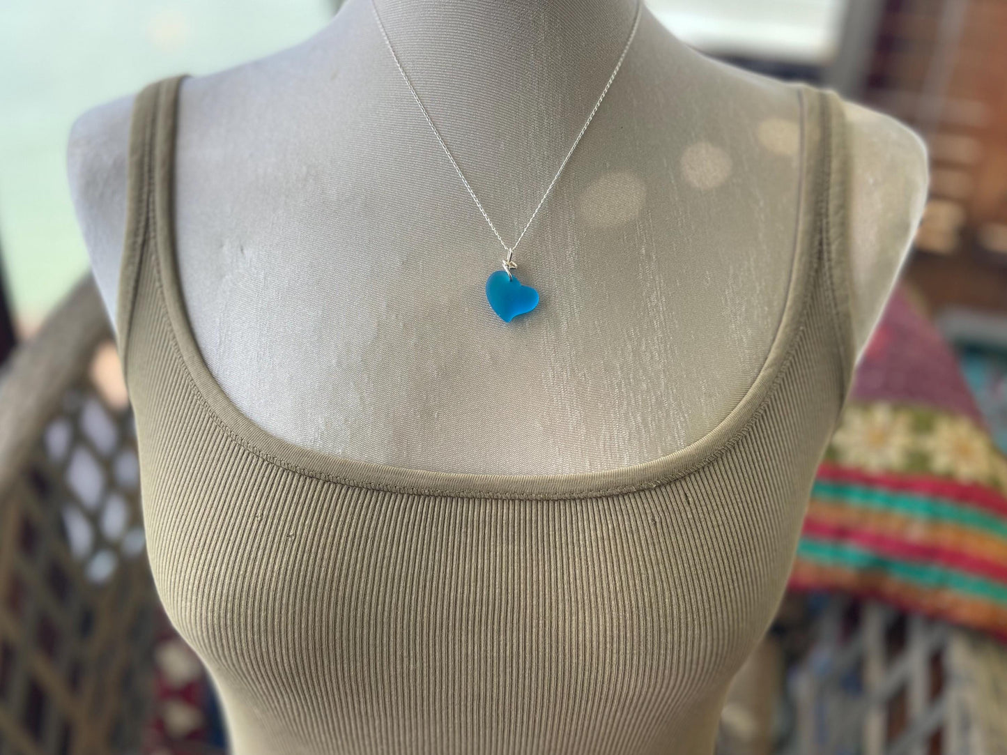 Sea glass heart necklace. Recycled necklace, gift for him. Ethical jewellery. Sea glass pendant. Eco friendly necklace, boho surf jewellery