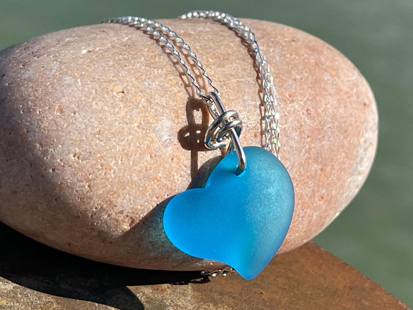 Sea glass heart necklace. Recycled necklace, gift for him. Ethical jewellery. Sea glass pendant. Eco friendly necklace, boho surf jewellery