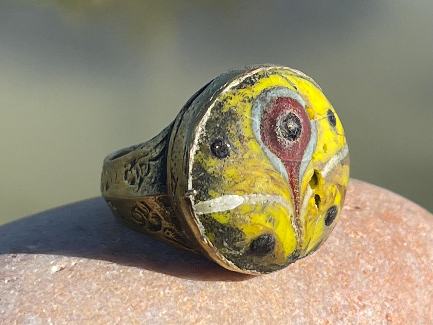 Fabulous vintage ring, large yellow ring, boho vintage jewellery, ethical jewellery, gypsy ring. Gypsy jewellery, statement jewellery