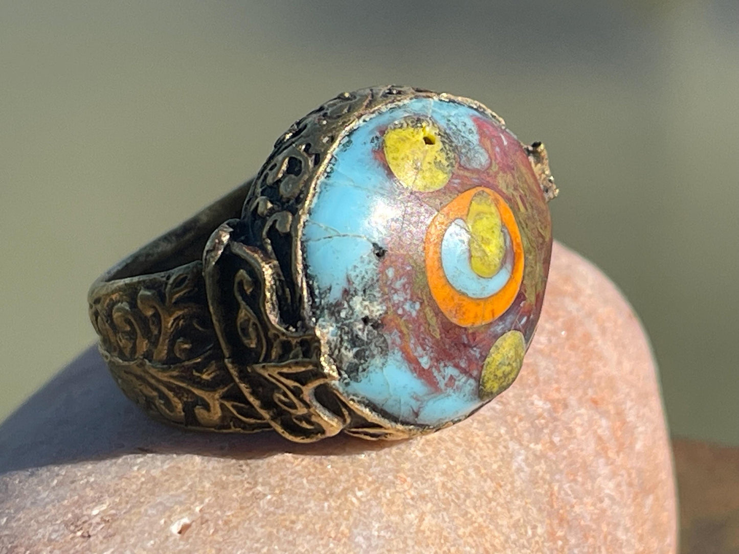 Fabulous vintage ring, large blue ring, boho vintage jewellery, ethical jewellery, gypsy ring. Gypsy jewellery, statement jewellery