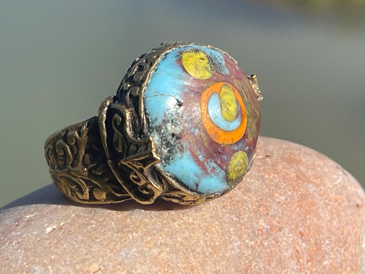 Fabulous vintage ring, large blue ring, boho vintage jewellery, ethical jewellery, gypsy ring. Gypsy jewellery, statement jewellery