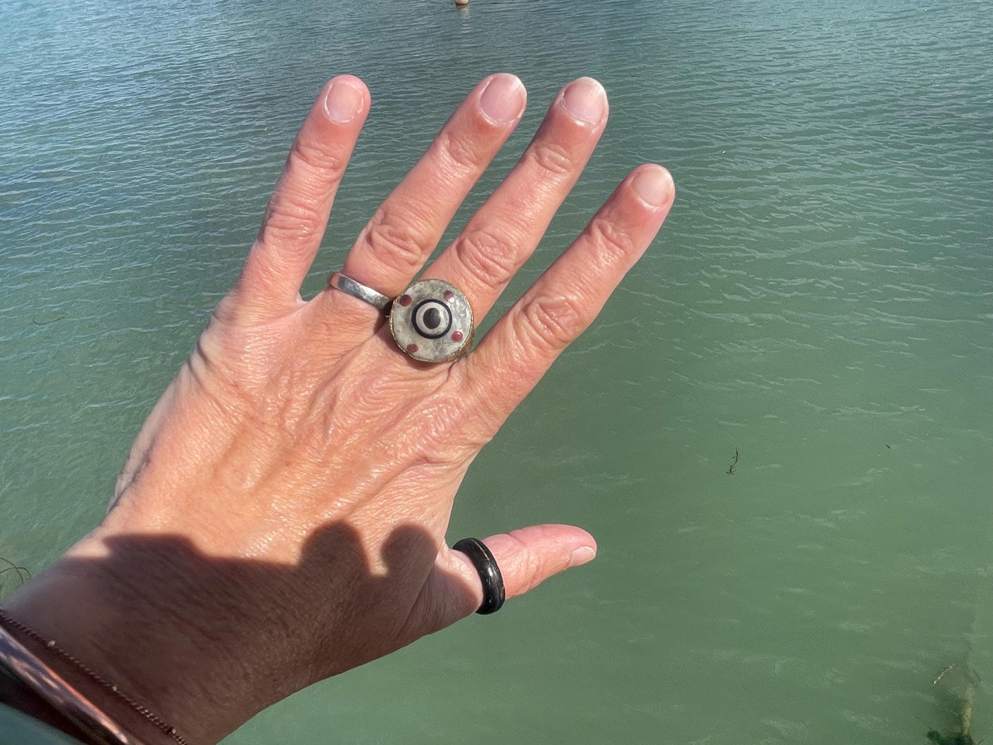 Fabulous vintage ring, large white ring, boho vintage jewellery, ethical jewellery, gypsy ring. Gypsy jewellery, statement jewellery