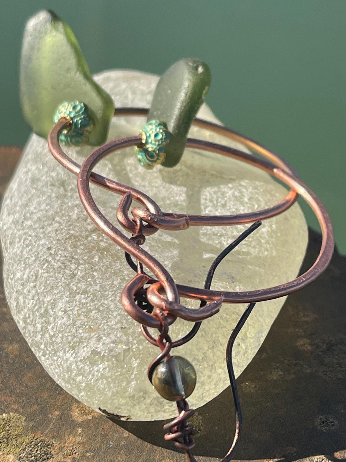 Eco friendly glass hoops on recycled copper.. Unique earrings, ethical jewellery, unusual boho jewellery, eco friendly jewellery. Eco gifts.