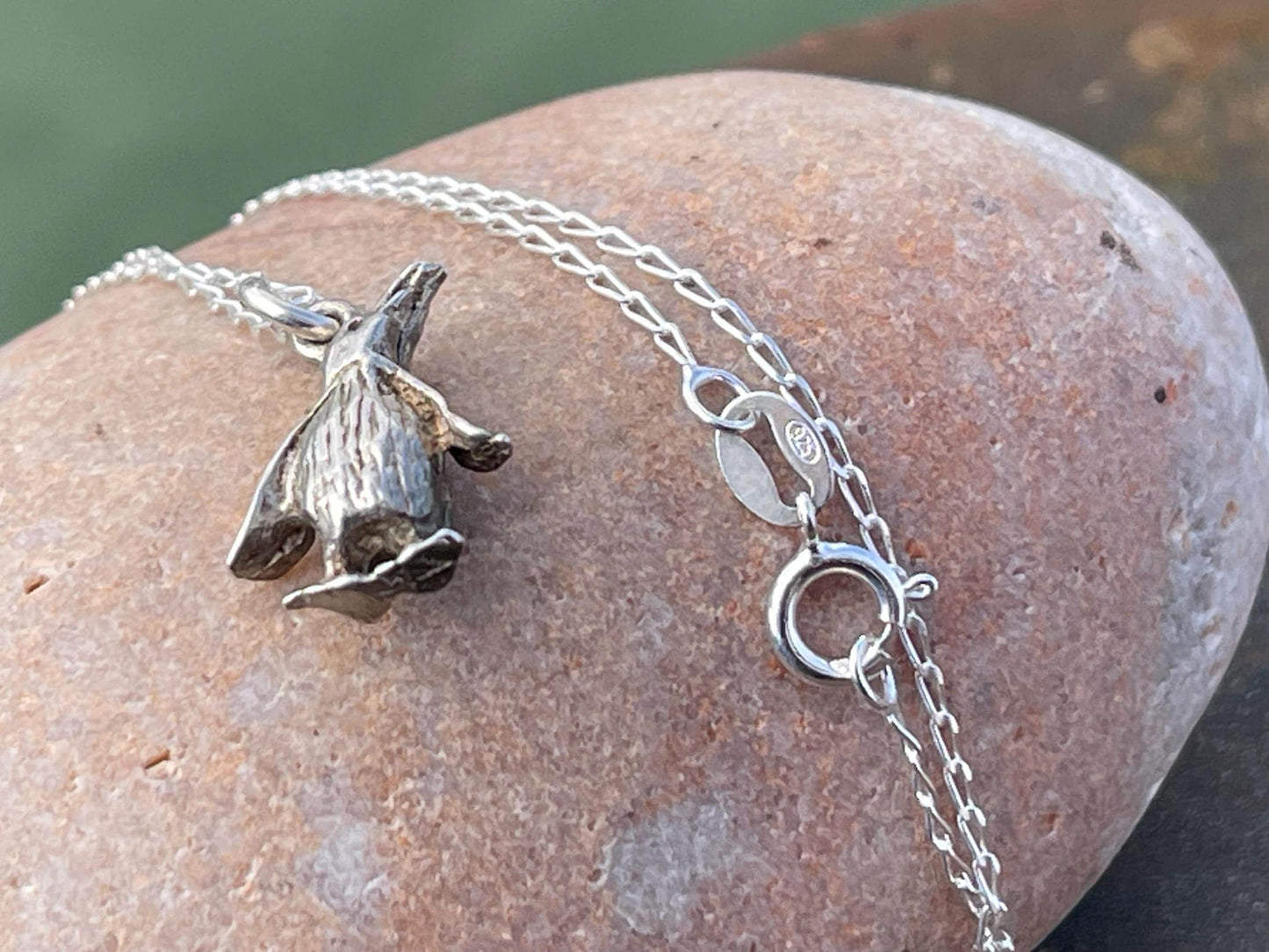 Recycled sterling silver penguin necklace. Unique jewellery, festive necklace, penguin jewellery, penguin pendant. Penguin jewellery.