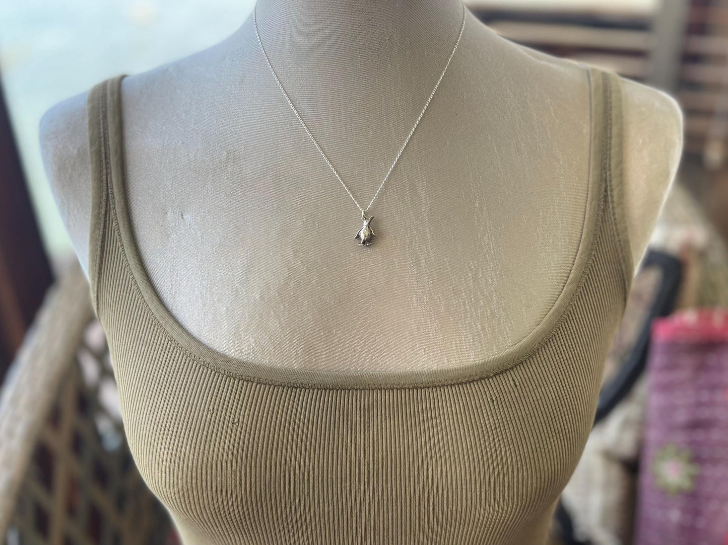 Recycled sterling silver penguin necklace. Unique jewellery, festive necklace, penguin jewellery, penguin pendant. Penguin jewellery.