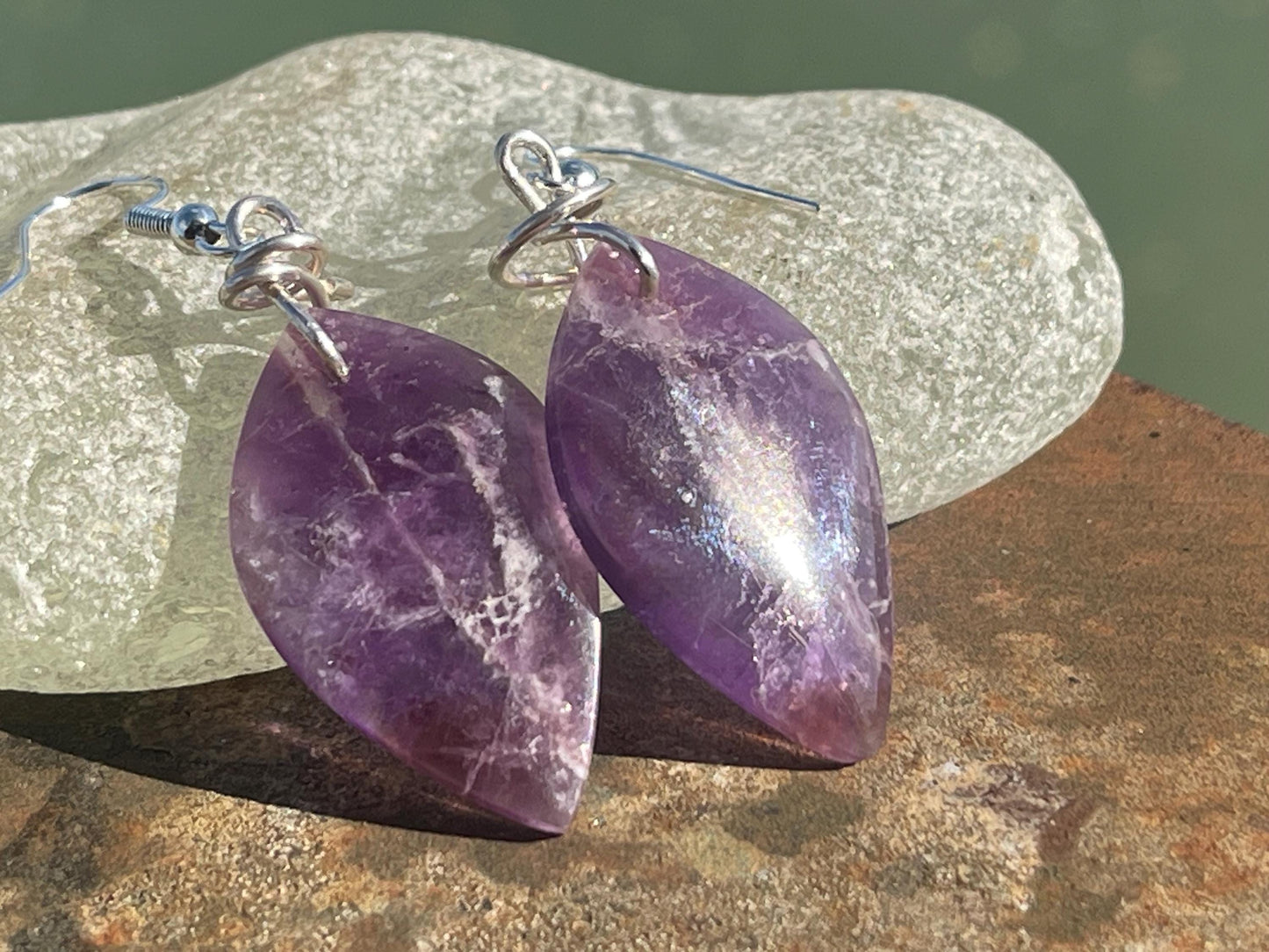 Handmade amethyst earrings, ethical jewellery, amethyst jewellery, handmade purple earrings, eco friendly earrings, purple jewellery, boho
