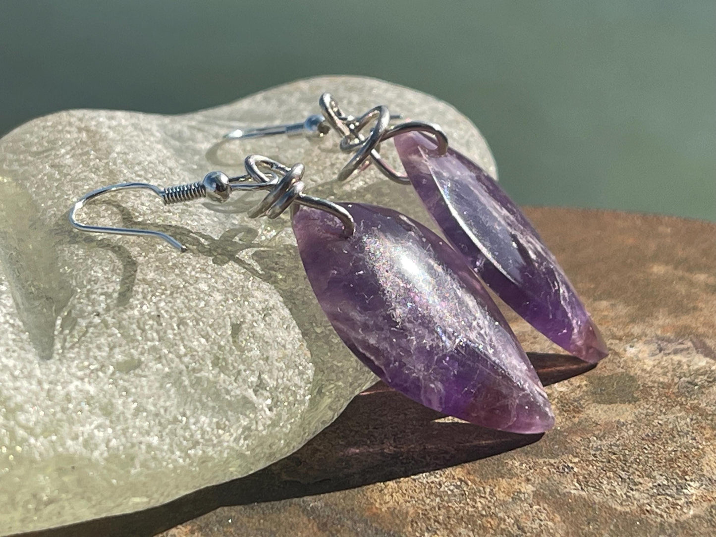 Handmade amethyst earrings, ethical jewellery, amethyst jewellery, handmade purple earrings, eco friendly earrings, purple jewellery, boho