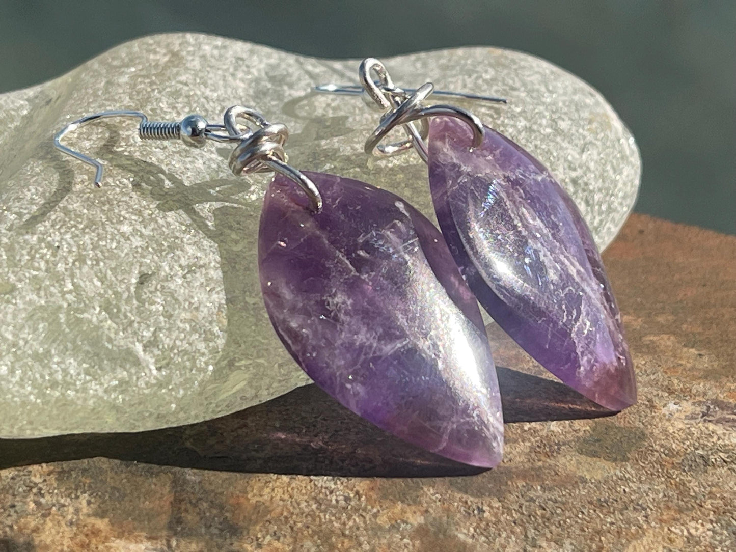 Handmade amethyst earrings, ethical jewellery, amethyst jewellery, handmade purple earrings, eco friendly earrings, purple jewellery, boho