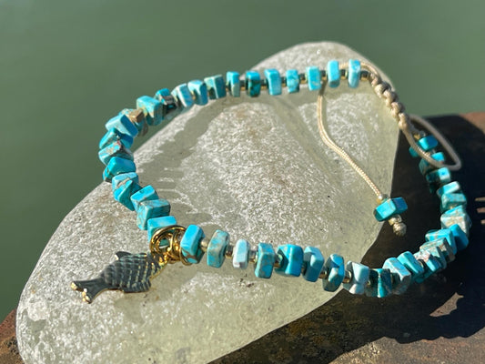 Adjustable gold and blue jasper gemstone bracelet, handmade gift for him or her. Ethical jewellery, handmade unique jewellery.