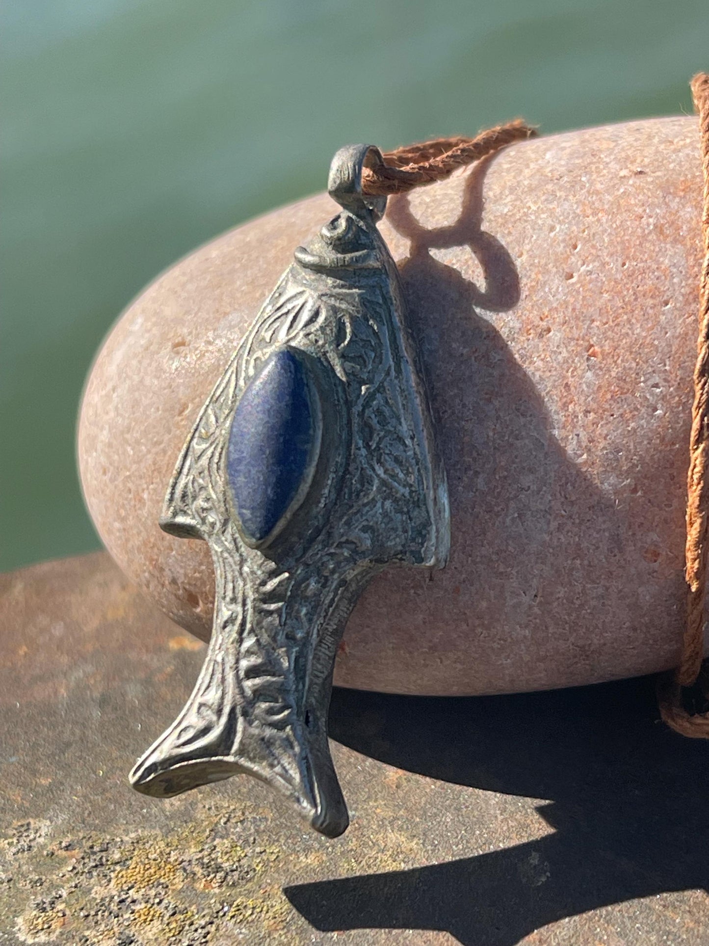 Gypsy jewellery, fish necklace, lapis necklace, vintage jewellery, ethical jewellery, fish pendant, boho necklace, unique lapis fish
