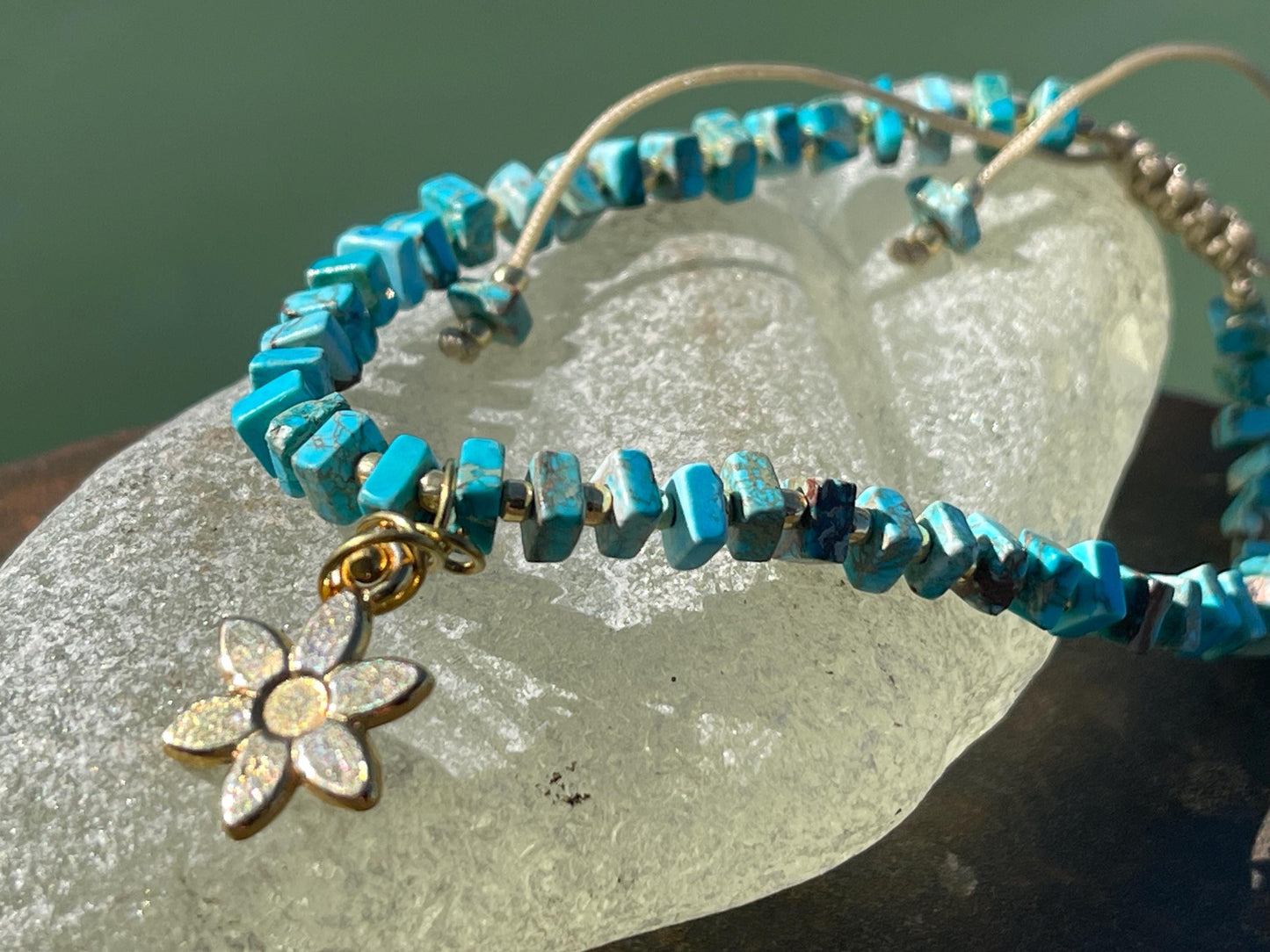 Adjustable gold and blue jasper gemstone bracelet, handmade gift for him or her. Ethical jewellery, handmade unique jewellery.