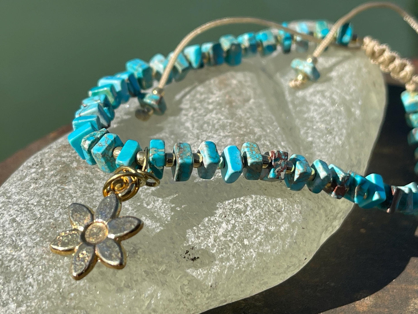 Adjustable gold and blue jasper gemstone bracelet, handmade gift for him or her. Ethical jewellery, handmade unique jewellery.