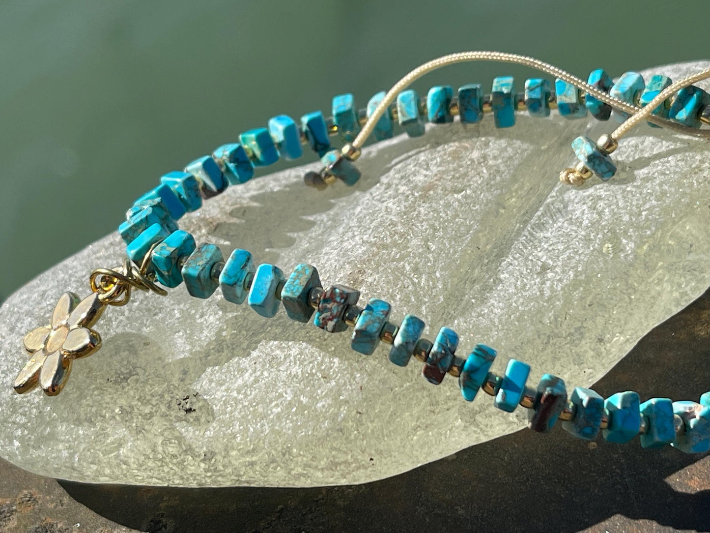 Adjustable gold and blue jasper gemstone bracelet, handmade gift for him or her. Ethical jewellery, handmade unique jewellery.