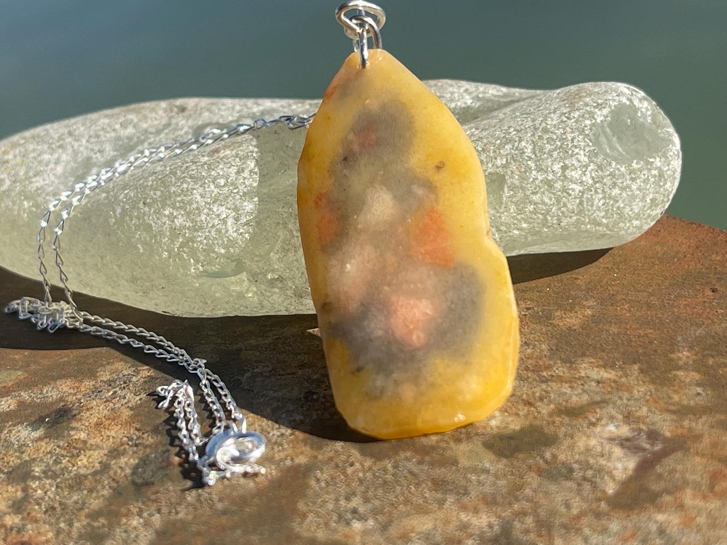 Agate necklace, ethical jewellery, bohemian necklace, unusual jewellery, agate pendant, white gemstone necklace. Boho jewellery