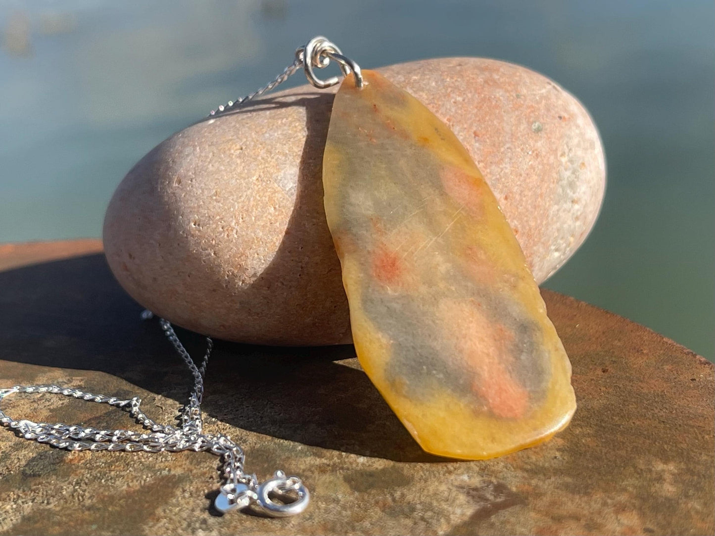 Agate necklace, ethical jewellery, bohemian necklace, unusual jewellery, agate pendant, white gemstone necklace. Boho jewellery