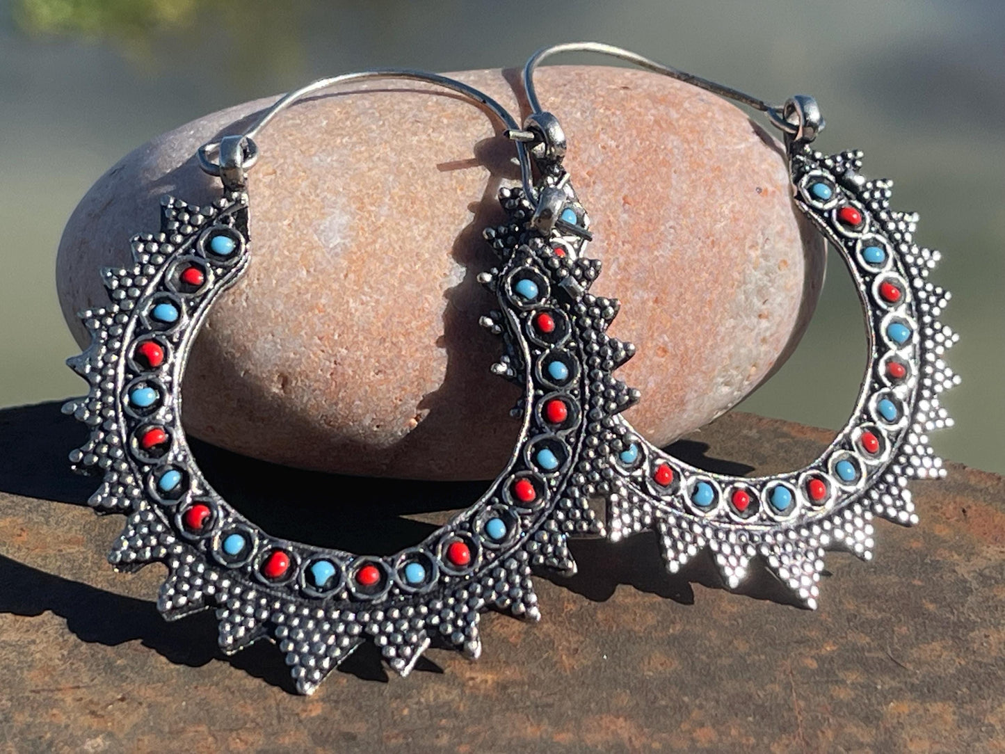 Vintage turquoise earrings, turquoise jewellery, ethical jewellery, gypsy earrings. Eco friendly jewellery. Ethical jewellery.