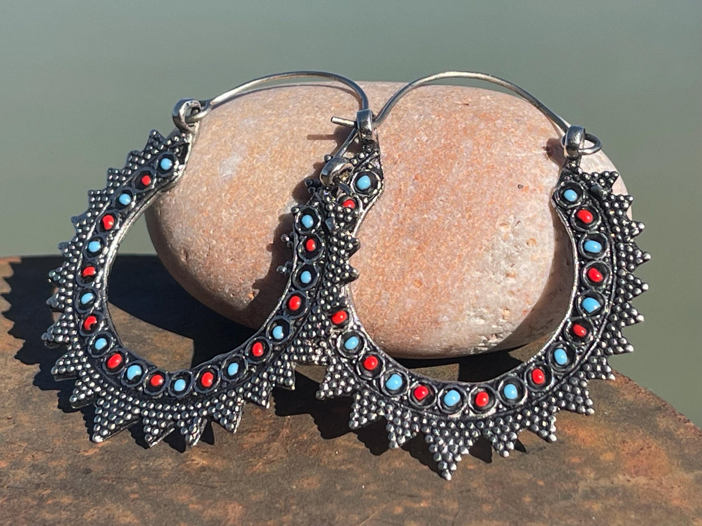 Vintage turquoise earrings, turquoise jewellery, ethical jewellery, gypsy earrings. Eco friendly jewellery. Ethical jewellery.