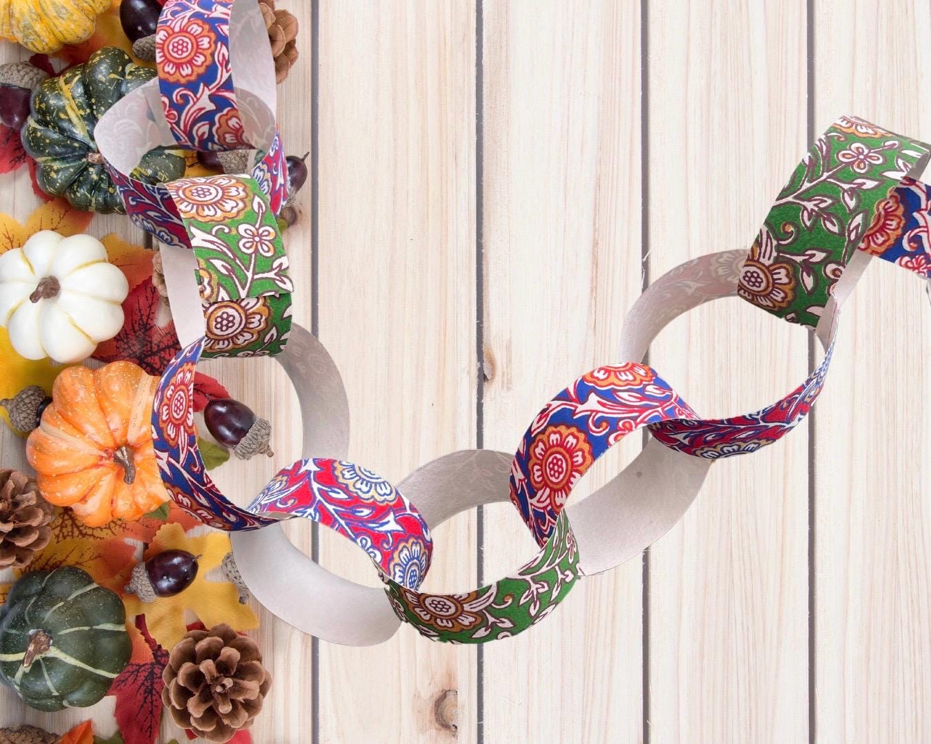 Recycled paper chains. Hand printed paper chains for parties and special occasions. Great family activity. Eco friendy paper garlands.
