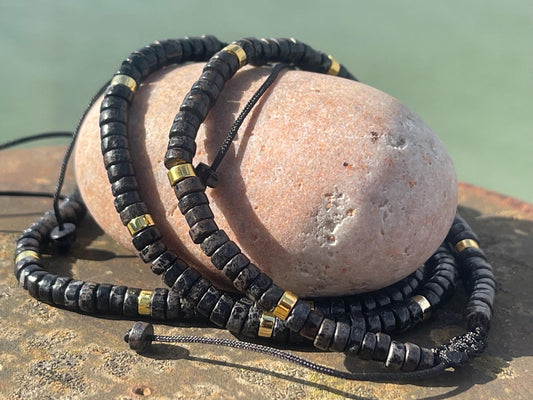 Adjustable black jasper gemstone bracelet, handmade gift for him or her. Ethical jewellery, handmade unique jewellery.