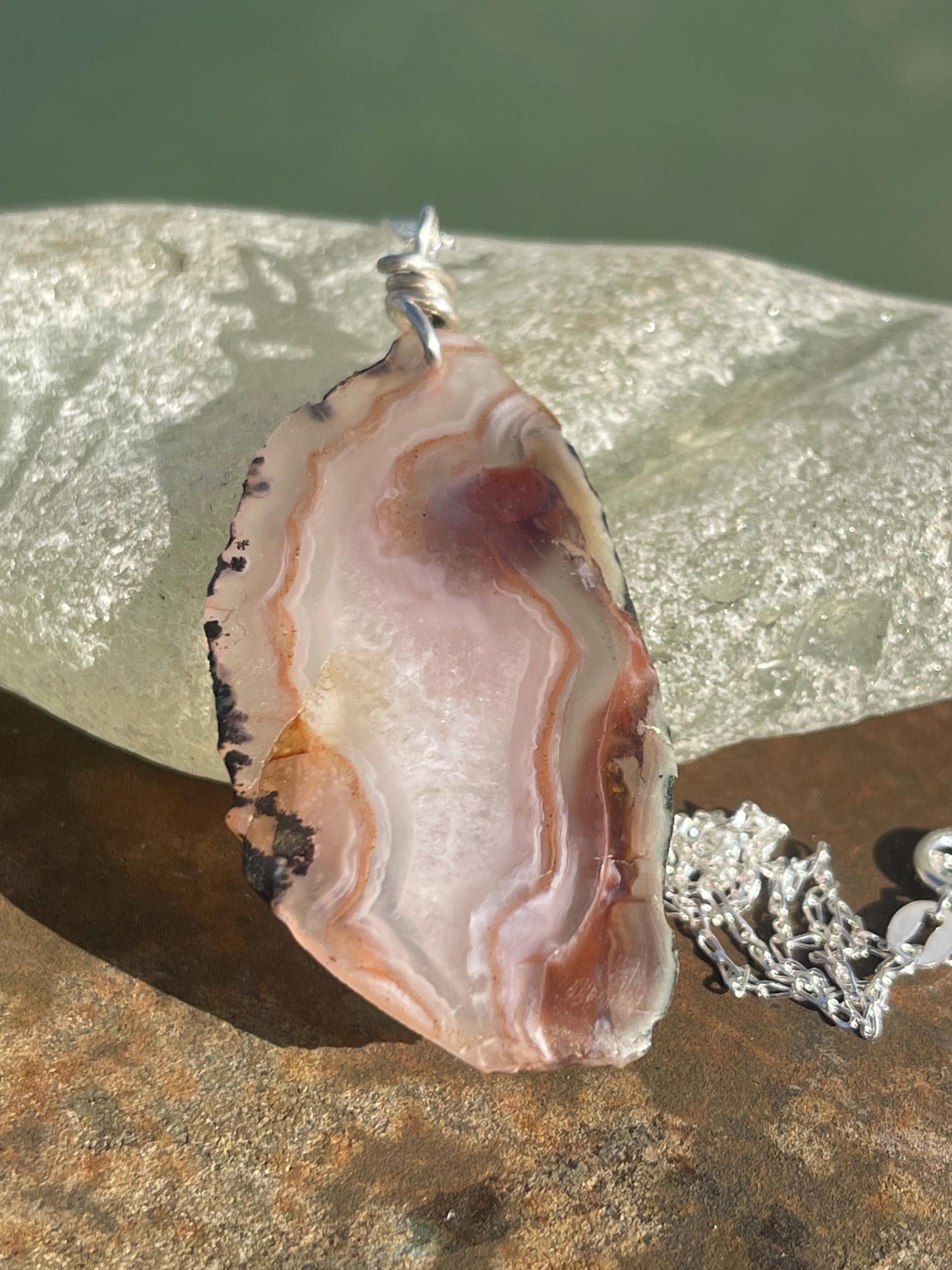 Agate necklace, ethical jewellery, bohemian necklace, unusual jewellery, agate pendant, white gemstone necklace. Boho jewellery