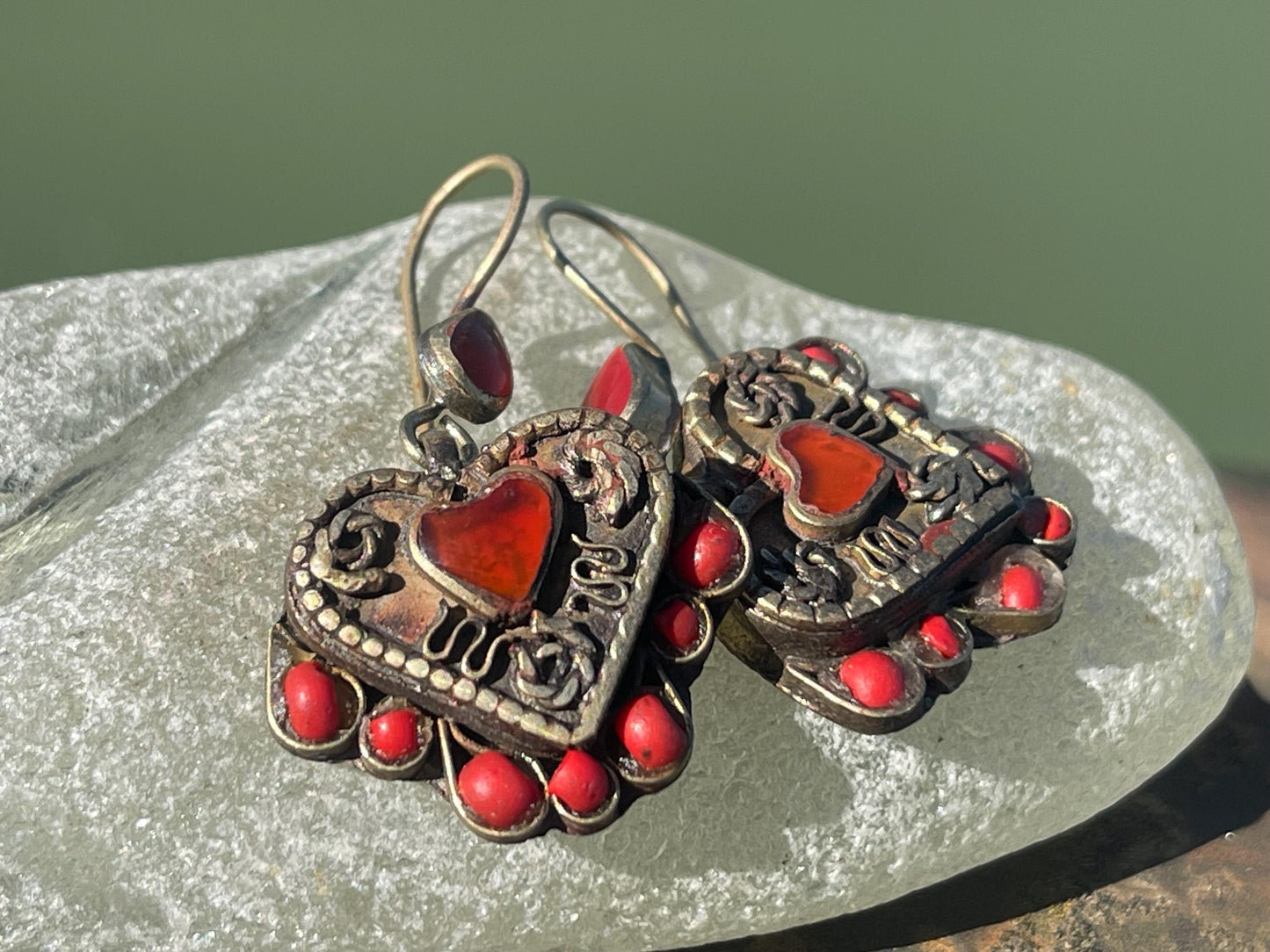 Gypsy jewellery, vintage heart earrings, heart jewellery, ethical jewellery, gypsy earrings, romantic gifts, eco friendly jewellery