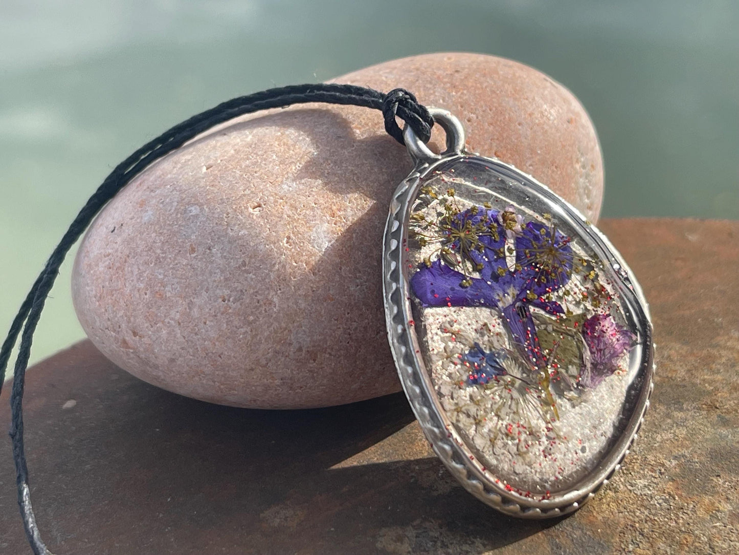 Flower necklace, ethical jewellery, violet necklace, handmade necklace, boho jewellery, gift for her flower pendant, handmade boho necklace