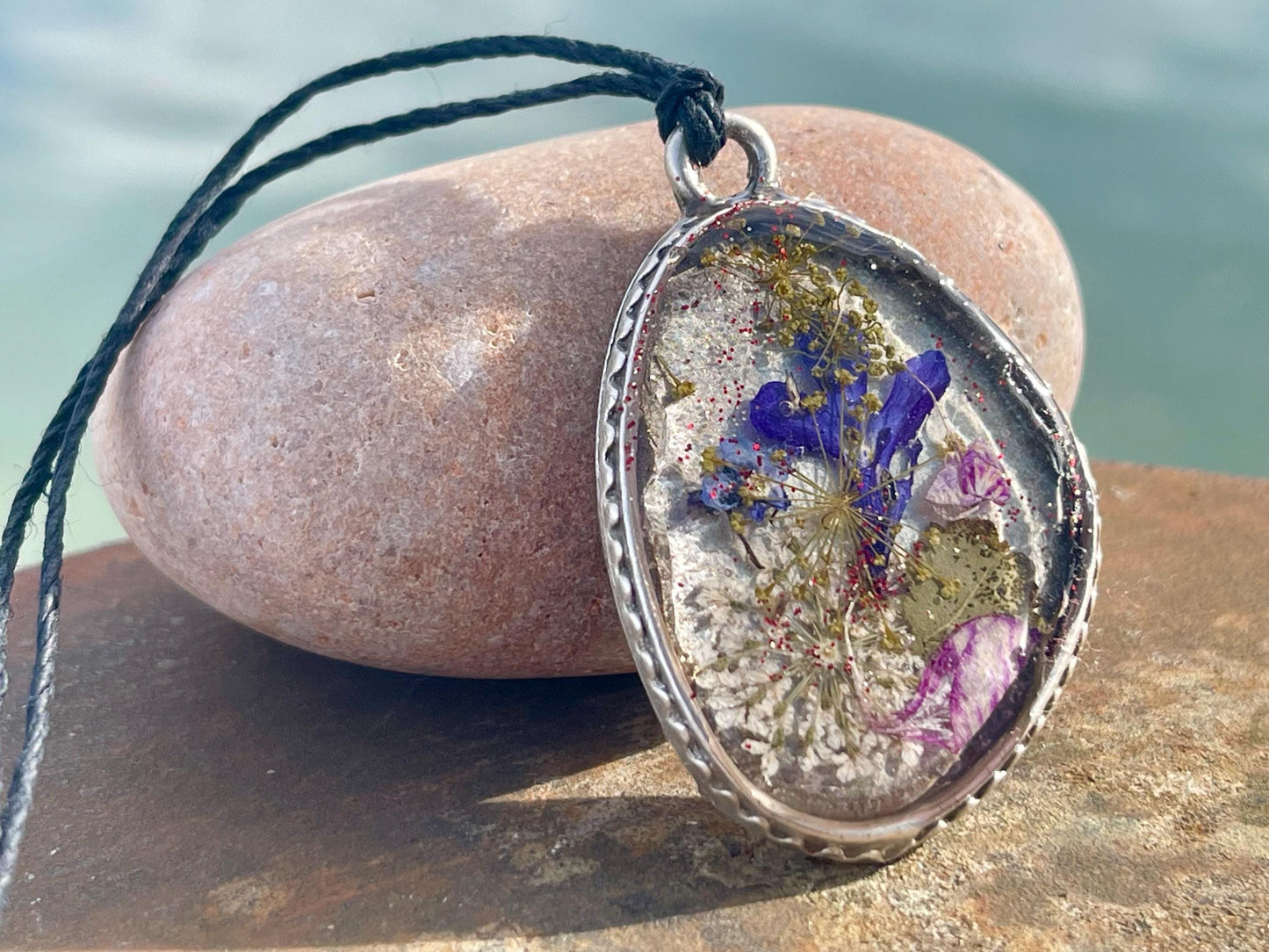 Flower necklace, ethical jewellery, violet necklace, handmade necklace, boho jewellery, gift for her flower pendant, handmade boho necklace