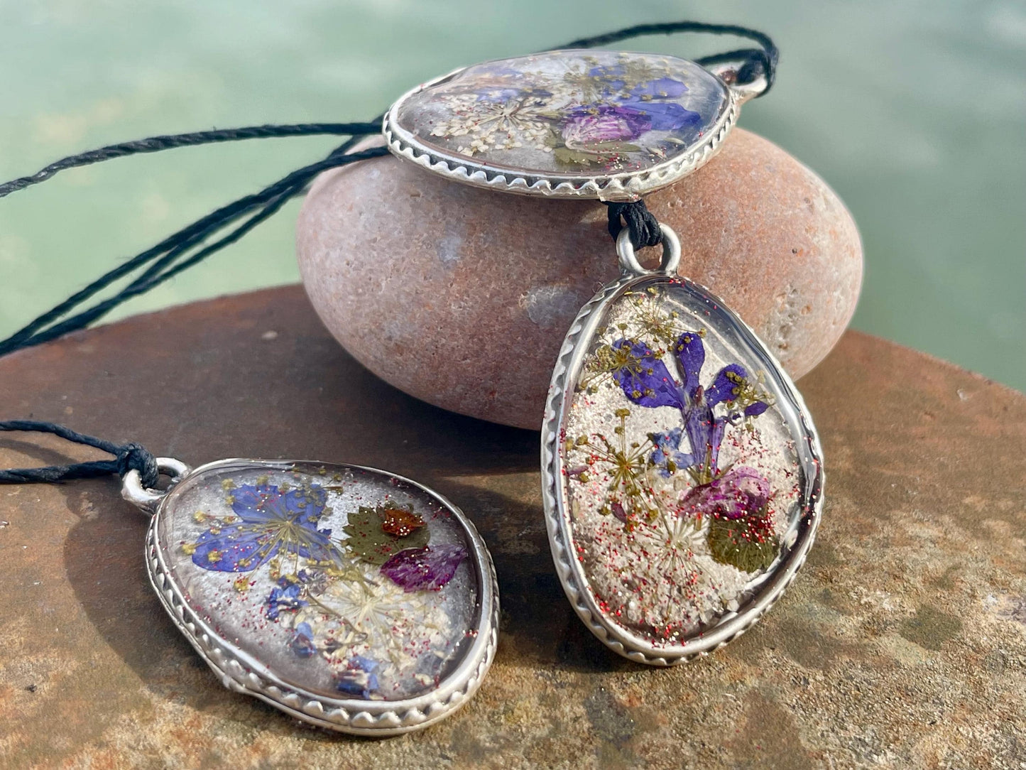 Flower necklace, ethical jewellery, violet necklace, handmade necklace, boho jewellery, gift for her flower pendant, handmade boho necklace