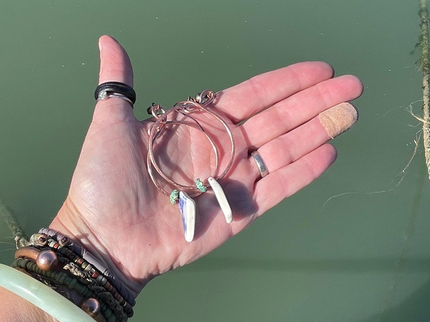 Eco friendly blue ceramic and recycled copper earrings. Unique earrings, ethical jewellery, unusual boho jewellery, eco friendly jewellery.