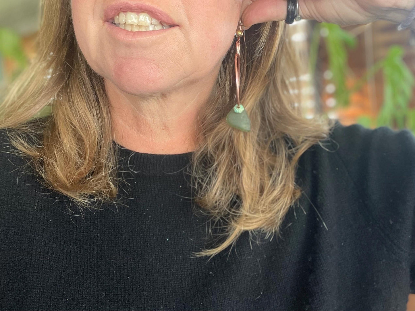 Eco friendly glass hoops on recycled copper.. Unique earrings, ethical jewellery, unusual boho jewellery, eco friendly jewellery. Eco gifts.