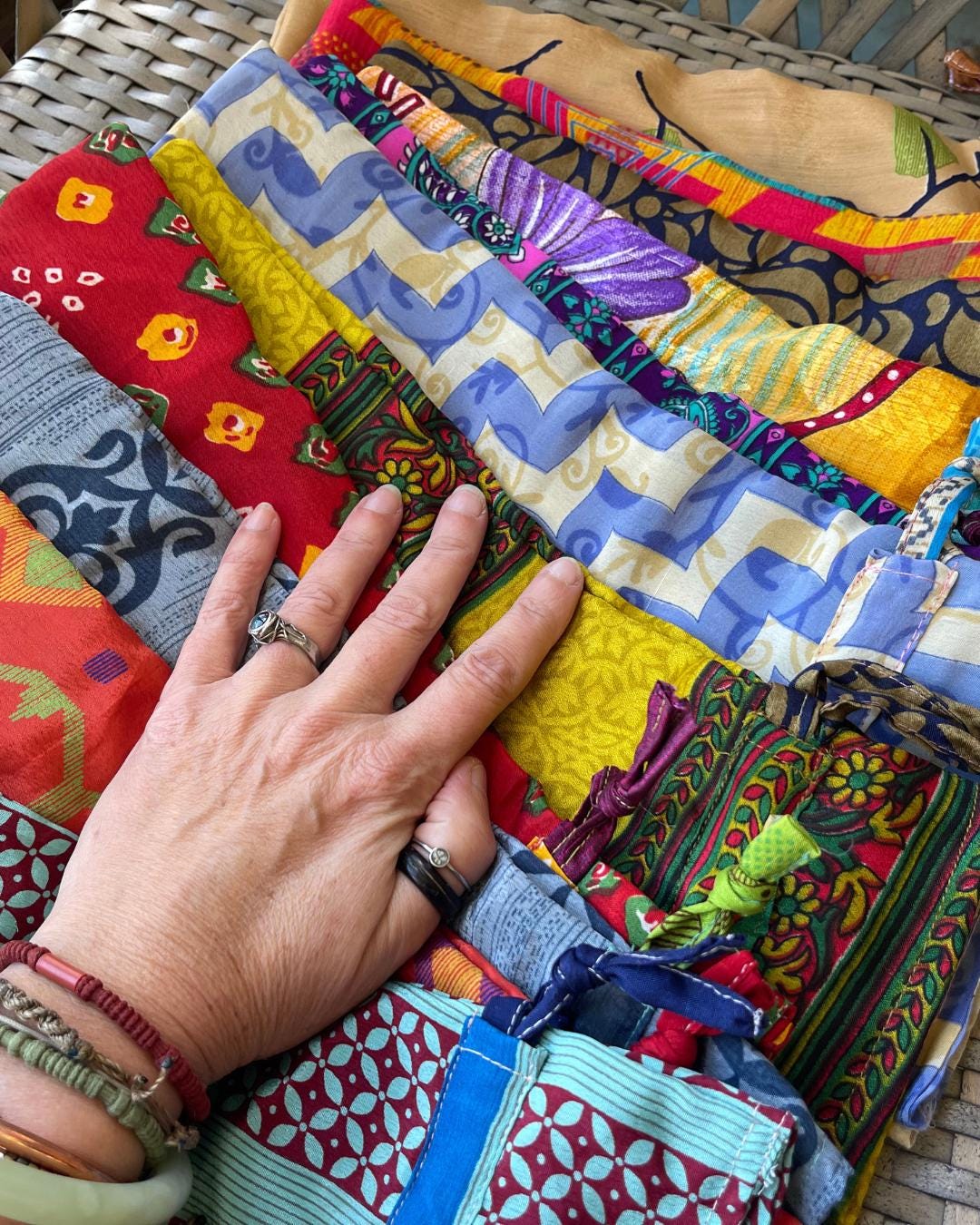 4 recycled sari bottle bags. Eco friendly bottle bags. Recycled bags for gifts. Recycled gift bags. Ethical draw string bags. Wine bags.