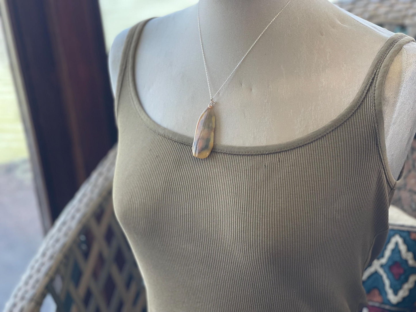 Agate necklace, ethical jewellery, bohemian necklace, unusual jewellery, agate pendant, white gemstone necklace. Boho jewellery