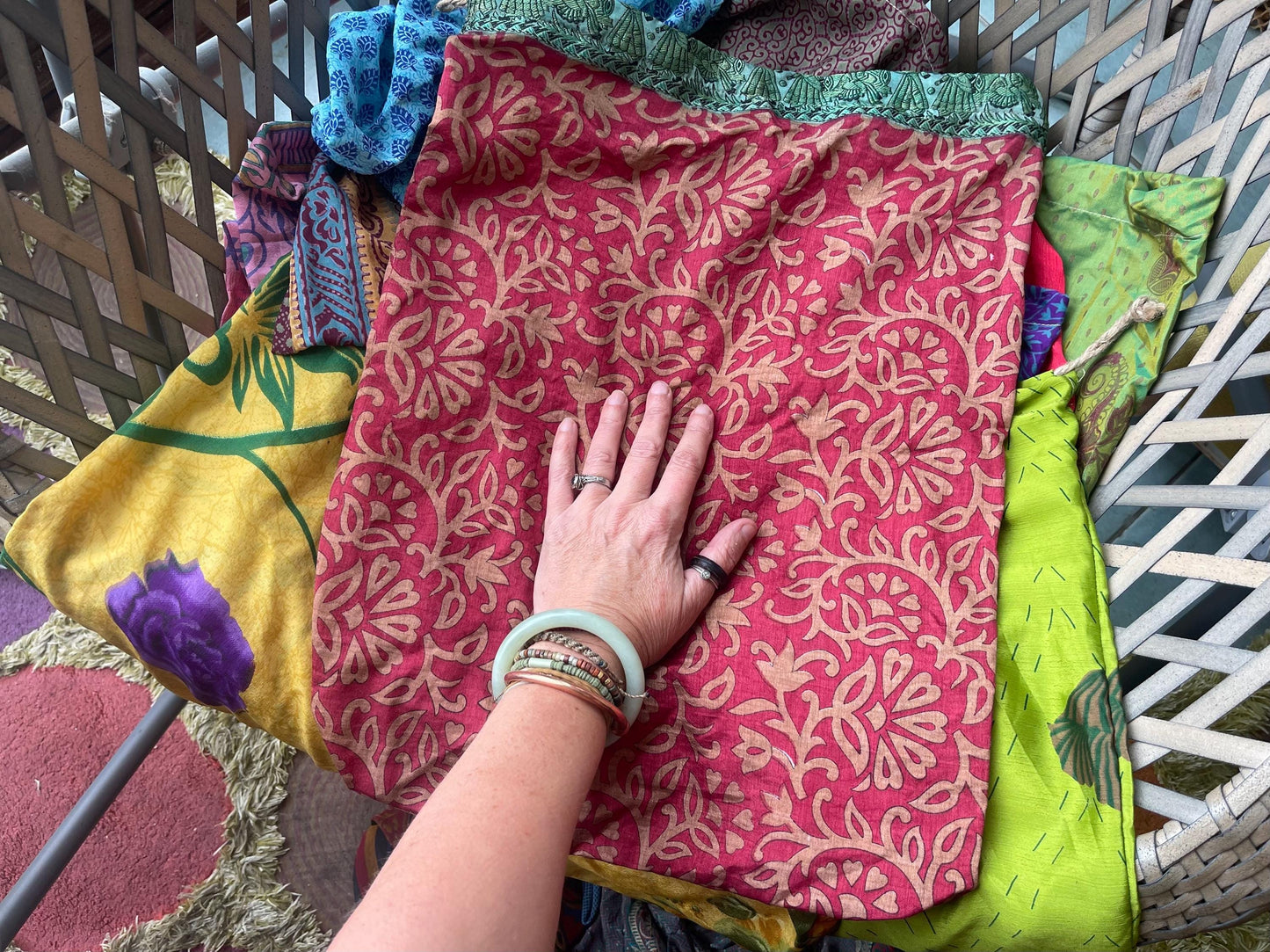 Large recycled sari bags. Alternative eco friendly wrapping option. Recycled bags for gifts. Recycled gift bags. Ethical draw string bags.