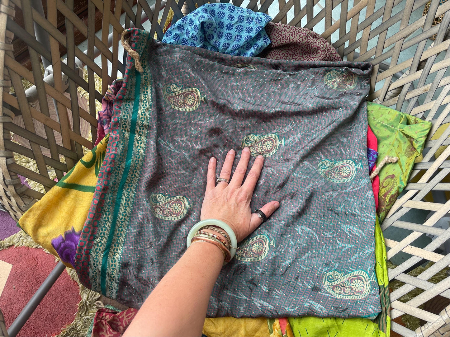 Large recycled sari bags. Alternative eco friendly wrapping option. Recycled bags for gifts. Recycled gift bags. Ethical draw string bags.