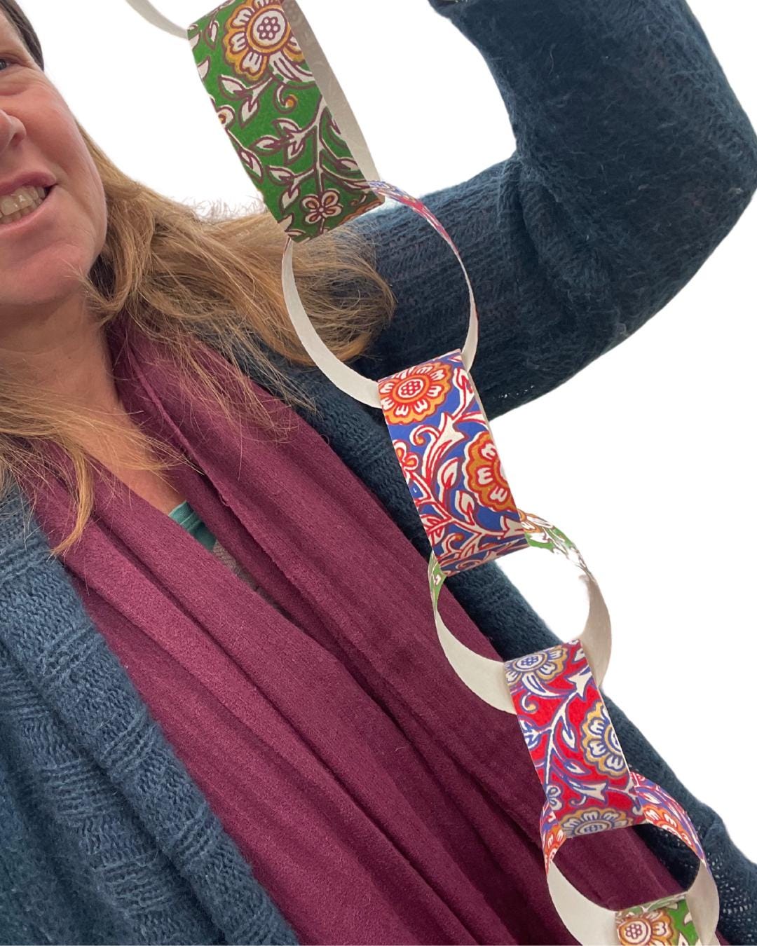 Recycled paper chains. Hand printed paper chains for parties and special occasions. Great family activity. Eco friendy paper garlands.