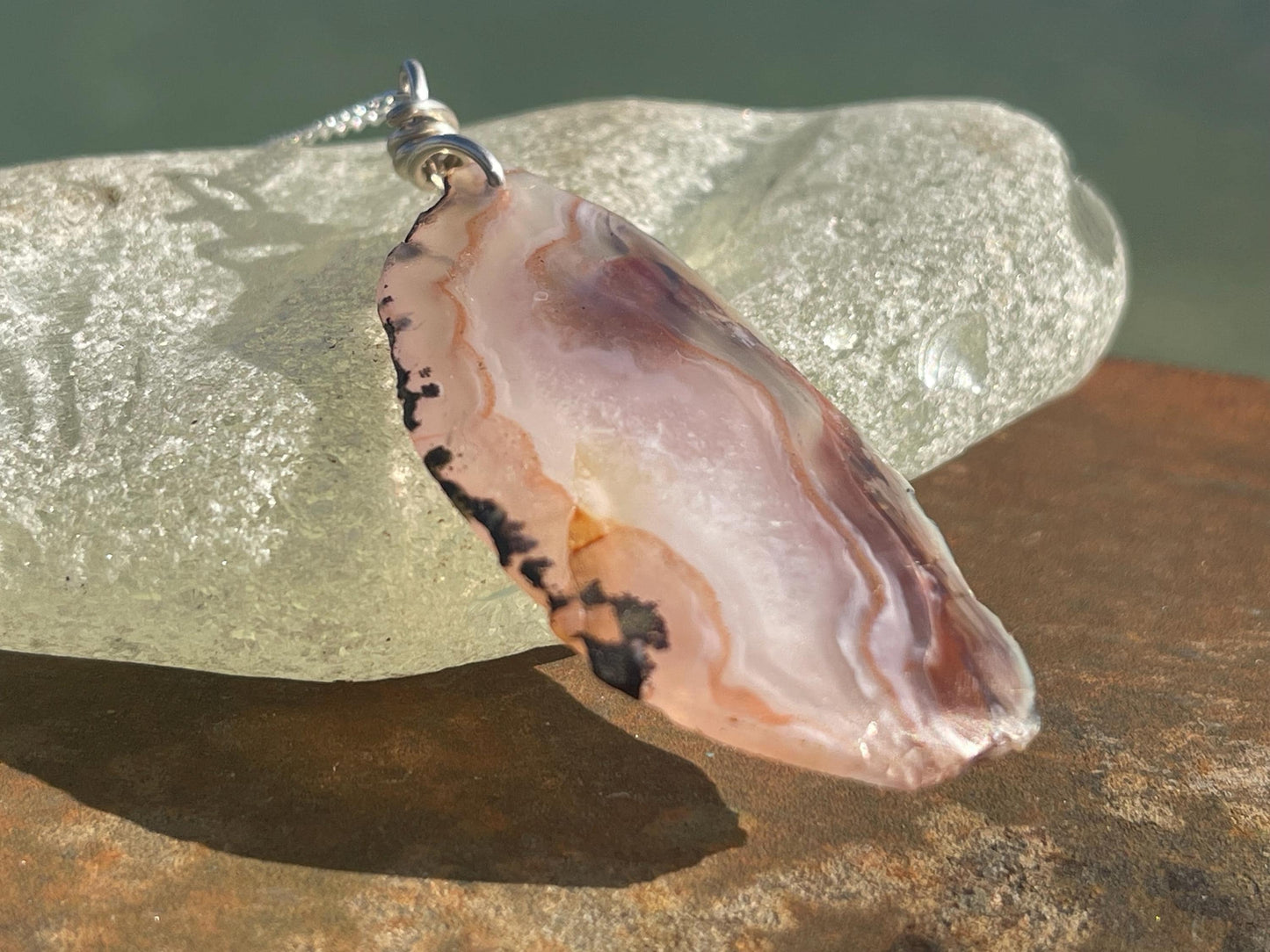 Agate necklace, ethical jewellery, bohemian necklace, unusual jewellery, agate pendant, white gemstone necklace. Boho jewellery